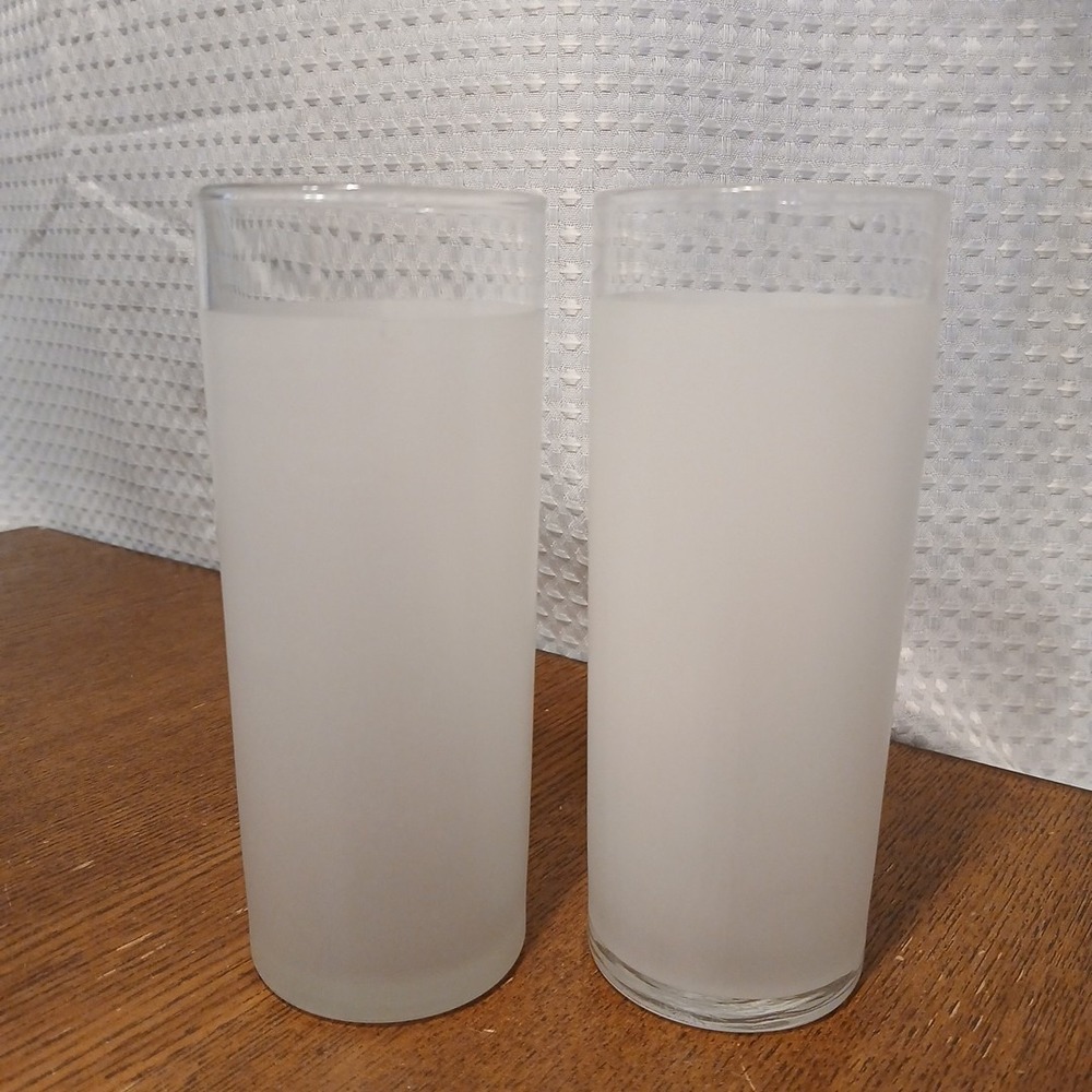 Vintage Libbey Tumblers Iced Tea Water Bar Glasses Frosted White Set of 2 READ
